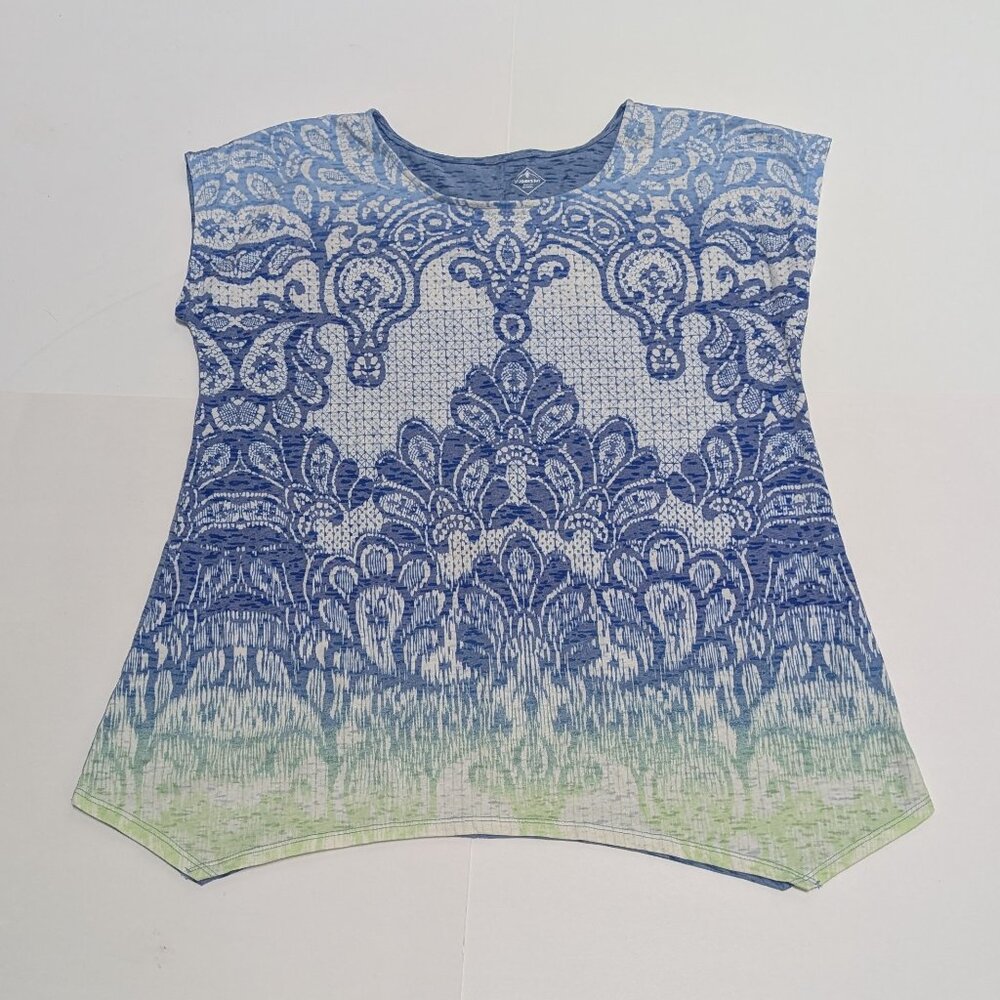 St. John's Bay Women's Green Blue White Ombre Short Sleeve T-Shirt, Size M
